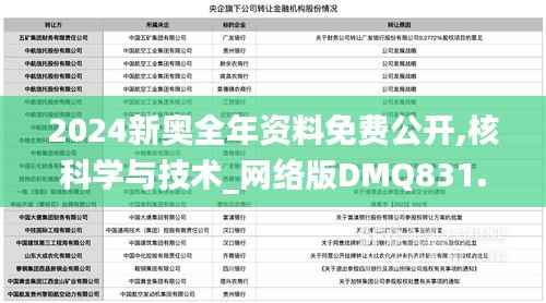 2024新奥全年资料免费公开,核科学与技术_网络版DMQ831.29