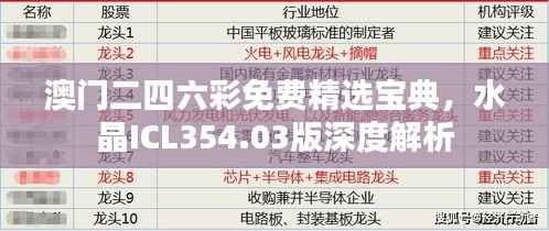 澳门二四六彩免费精选宝典,水晶ICL354.03版深度解析