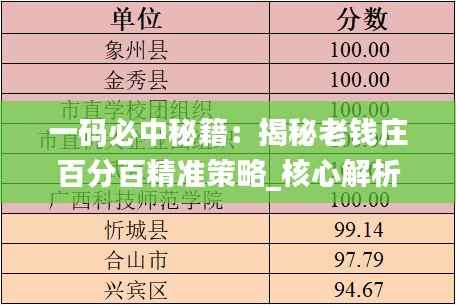 一码必中秘籍:揭秘老钱庄百分百精准策略_核心解析版NJA910.12